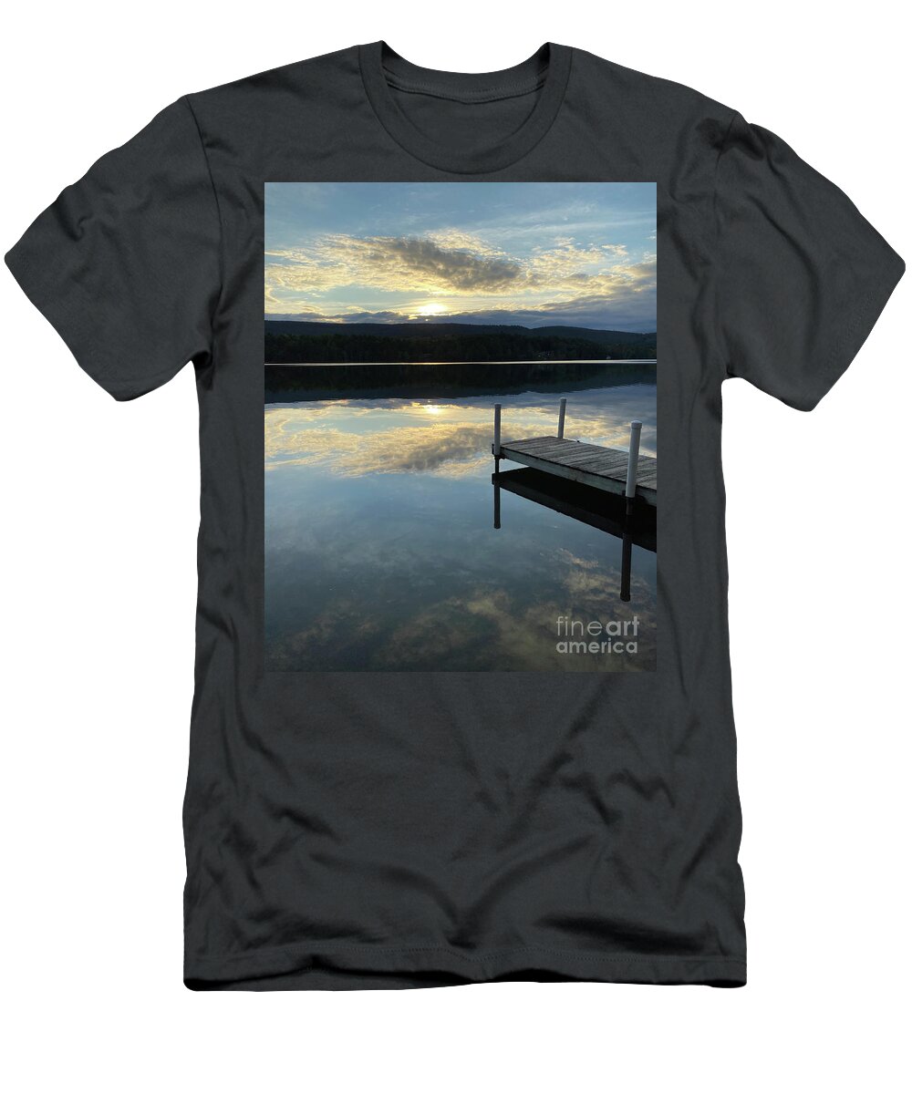 Lake T-Shirt featuring the painting Berkshires - Last Boat 2 - Lake Sunset Summer Stockbridge by Shany Porras Art