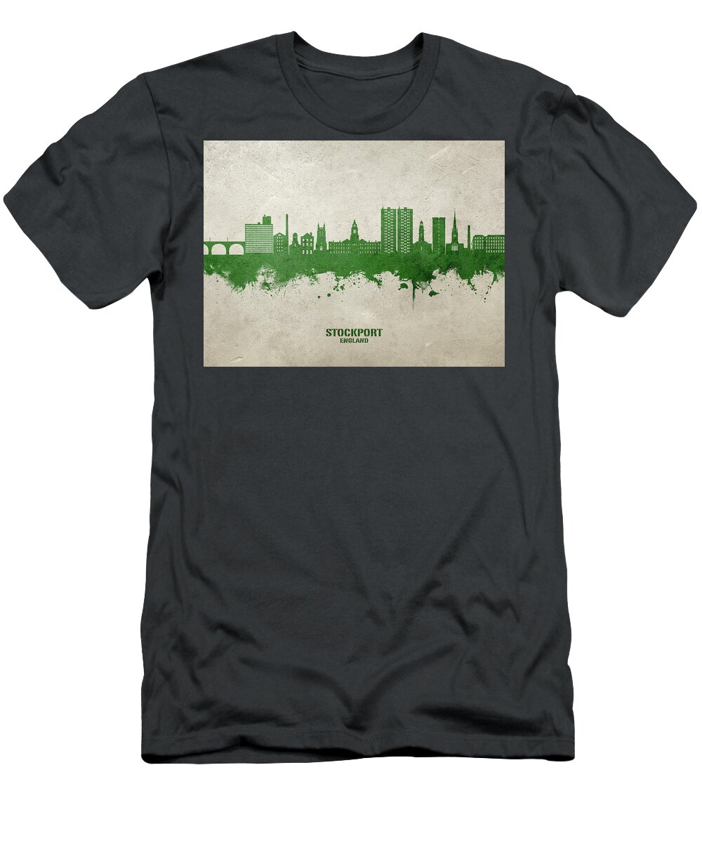 Stockport T-Shirt featuring the digital art Stockport England Skyline #02 by Michael Tompsett