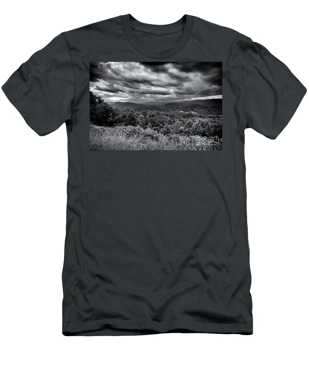 Monotone T-Shirt featuring the photograph Storm Clouds Over Mountains 2 by Phil Perkins