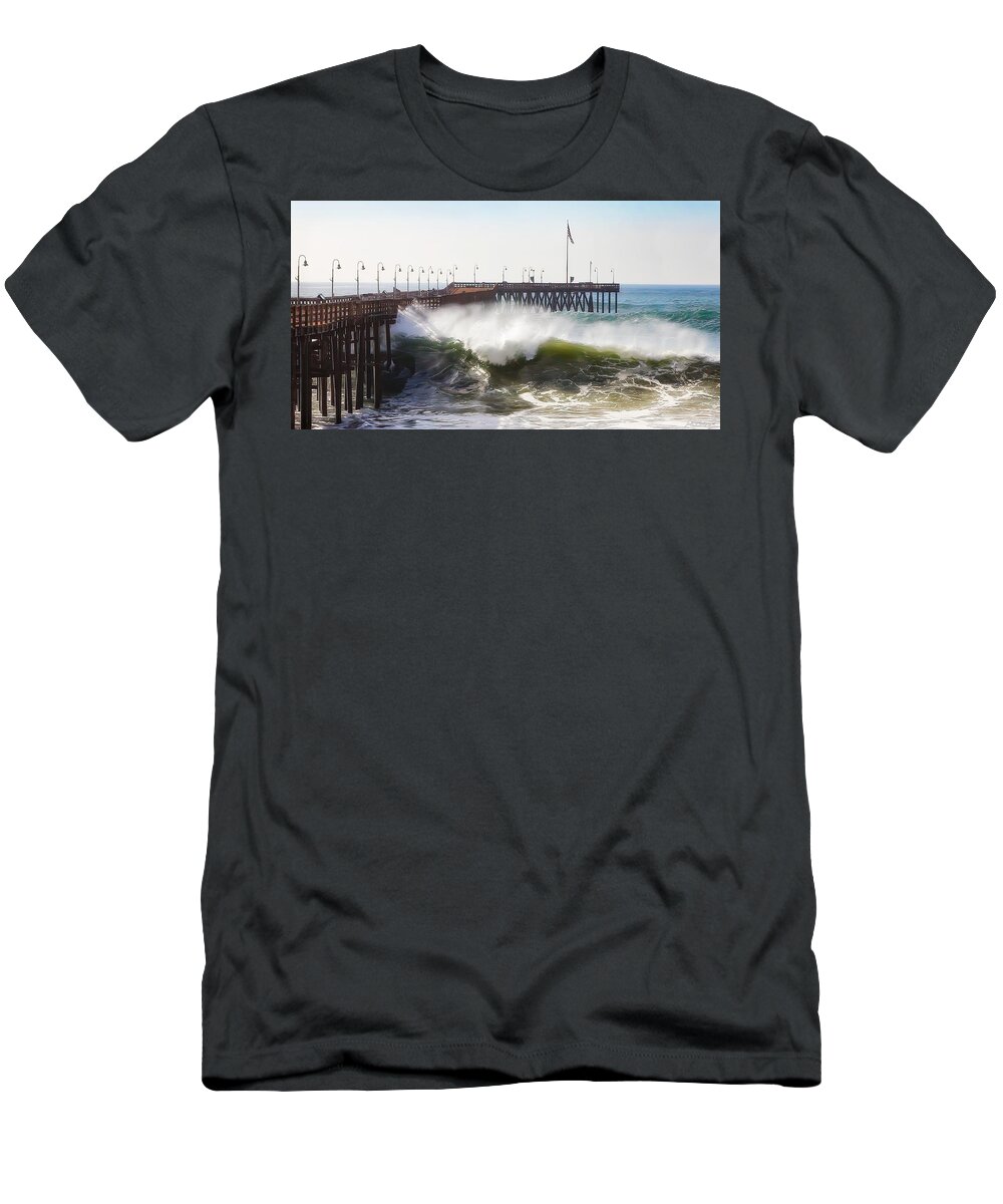 Waves T-Shirt featuring the photograph Storm Waves at Ventura California Pier by John A Rodriguez