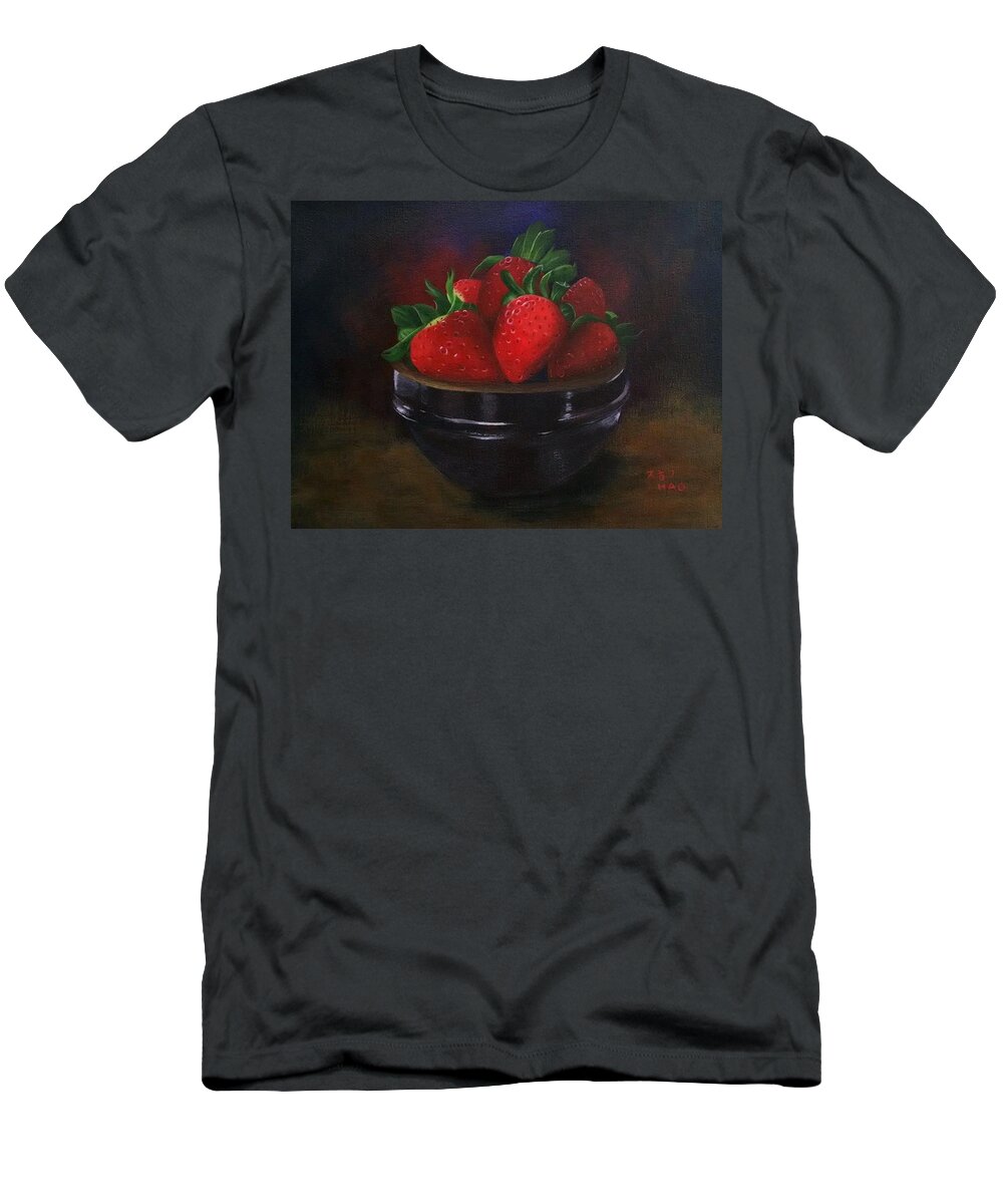 Strawberry T-Shirt featuring the painting Berry Ripe 1 by Helian Cornwell