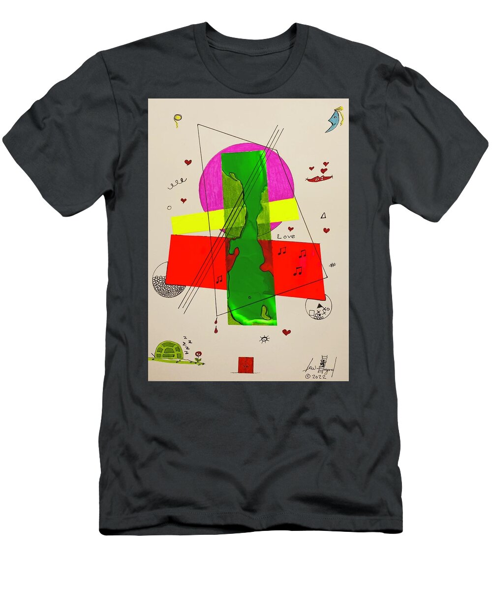  T-Shirt featuring the mixed media Strings on Green 111415 by Lew Hagood
