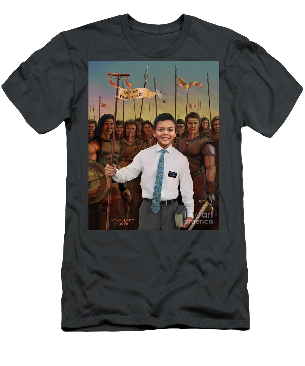 Stripling Warriors Lleyton T-Shirt featuring the painting Stripling Warriors Lleyton by Robert Corsetti