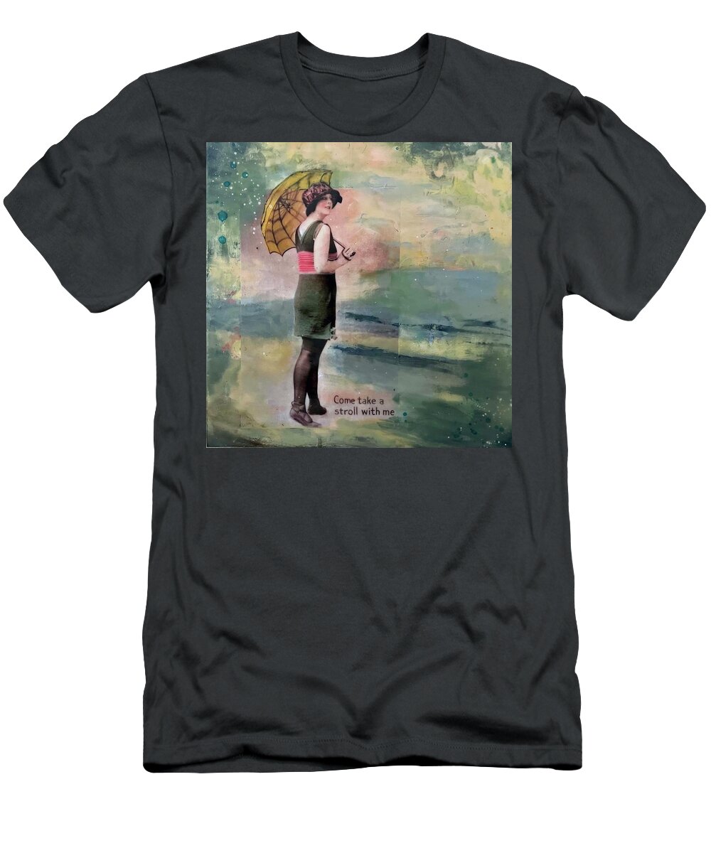 Mixed Media Collage T-Shirt featuring the painting Stroll With Me by Diane Fujimoto
