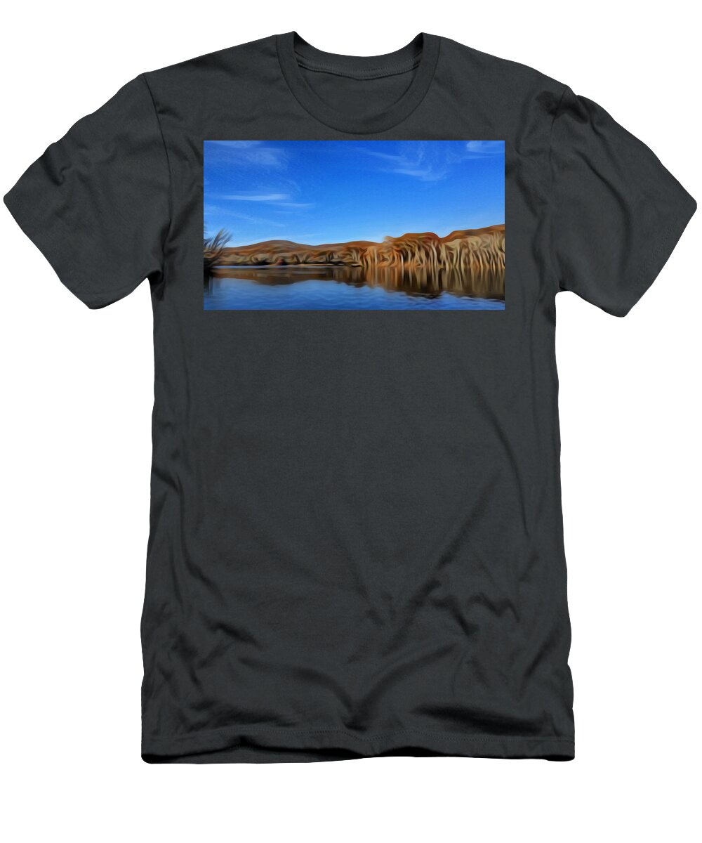 Lake T-Shirt featuring the mixed media Subtle Reflections by Ally White