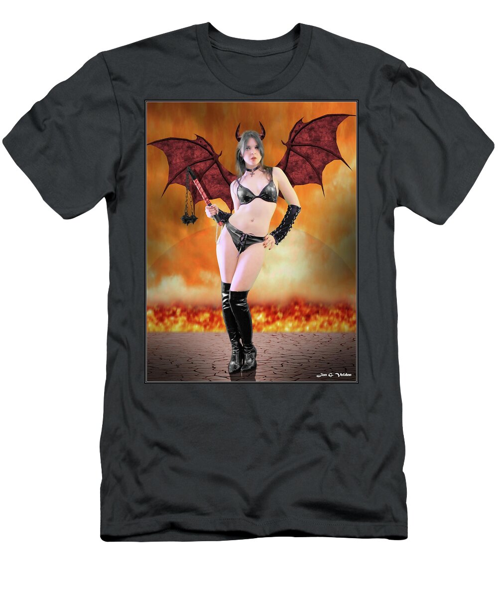 Rebel T-Shirt featuring the photograph Succubus with flail by Jon Volden