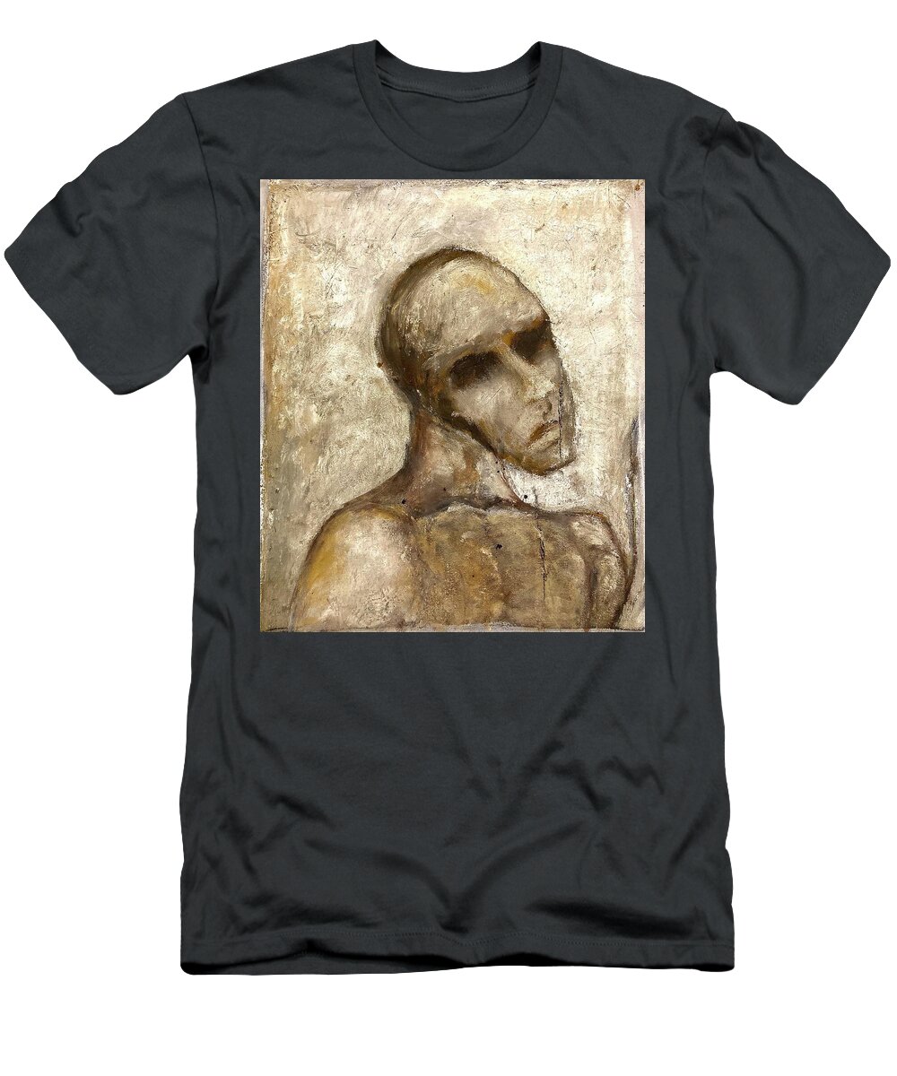 Deliberately Cut Canvas Of Grotesque Reassembled Figure. T-Shirt featuring the painting Suffering by David Euler
