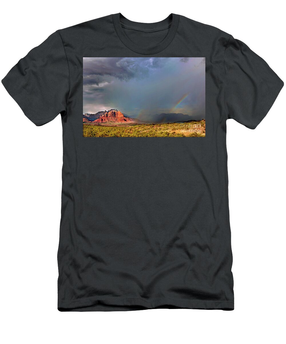 Davw Welling T-Shirt featuring the photograph Summer Storm Back Of Zion Near Hurricane Utah by Dave Welling