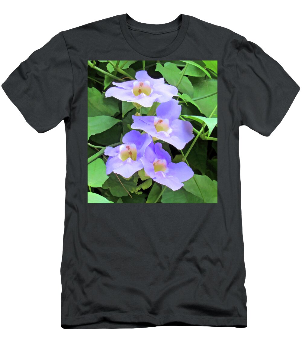 Flower T-Shirt featuring the photograph Sunbathing Blue Sky Vine by Roberta Byram