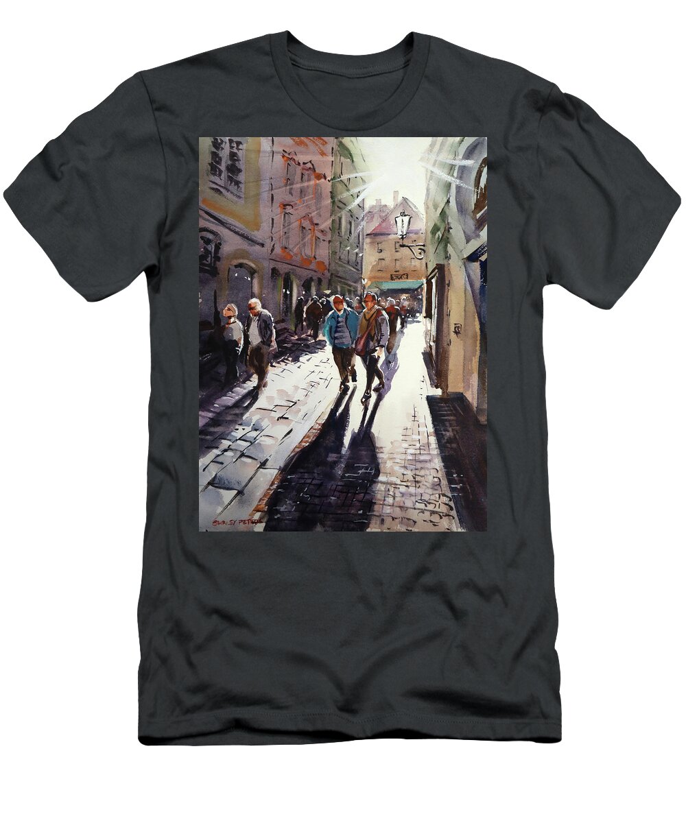 Landscape T-Shirt featuring the painting Sunday Afternoon in Prague by Shirley Peters