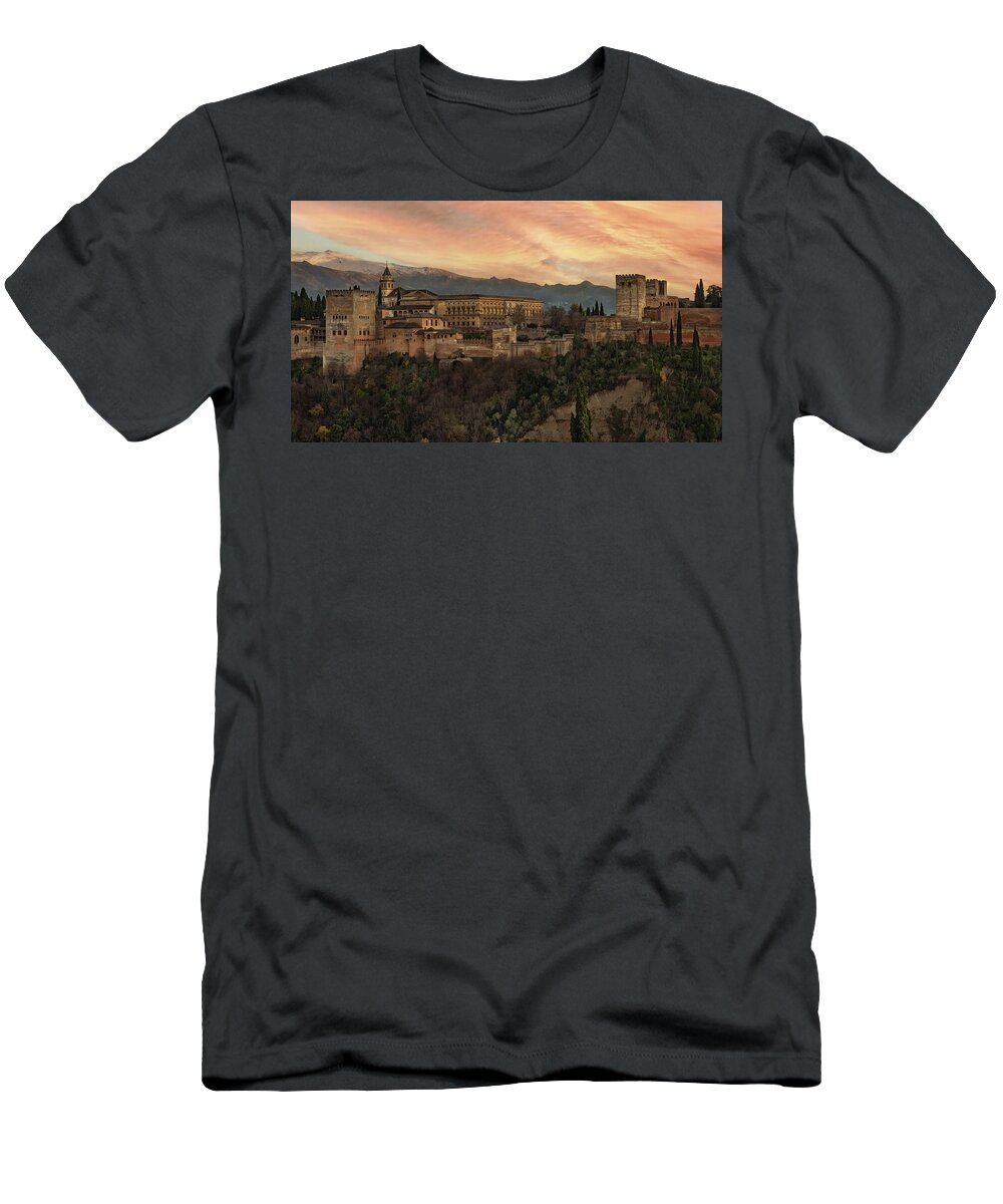 Alhambra Spain T-Shirt featuring the photograph Sundown Over the Alhambra by Rebecca Herranen