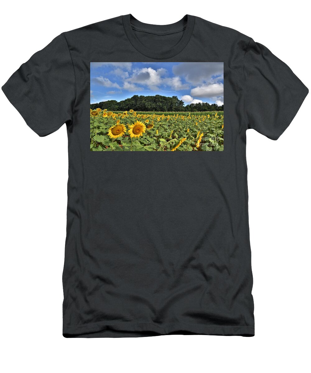 Blue Sky T-Shirt featuring the photograph Sunflowers And Blue Skies by Julie Adair