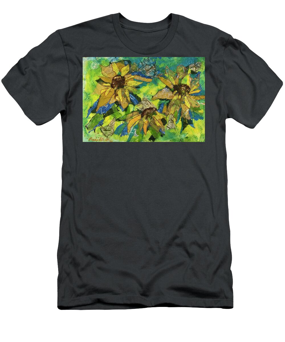 Sunflowers T-Shirt featuring the painting Sunflowers by the Sea by Elaine Elliott