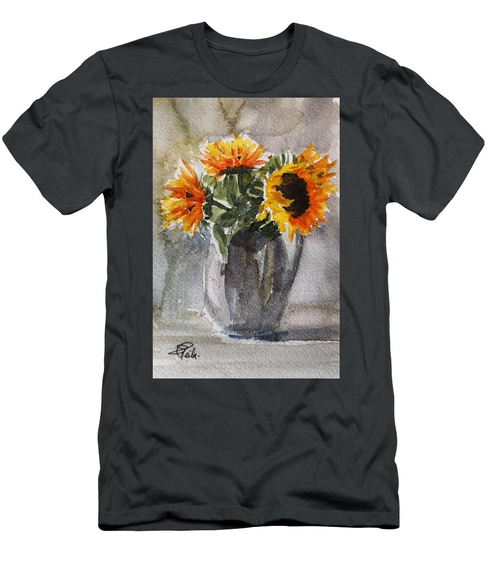 Still Life T-Shirt featuring the painting Sunflowers by Sheila Romard