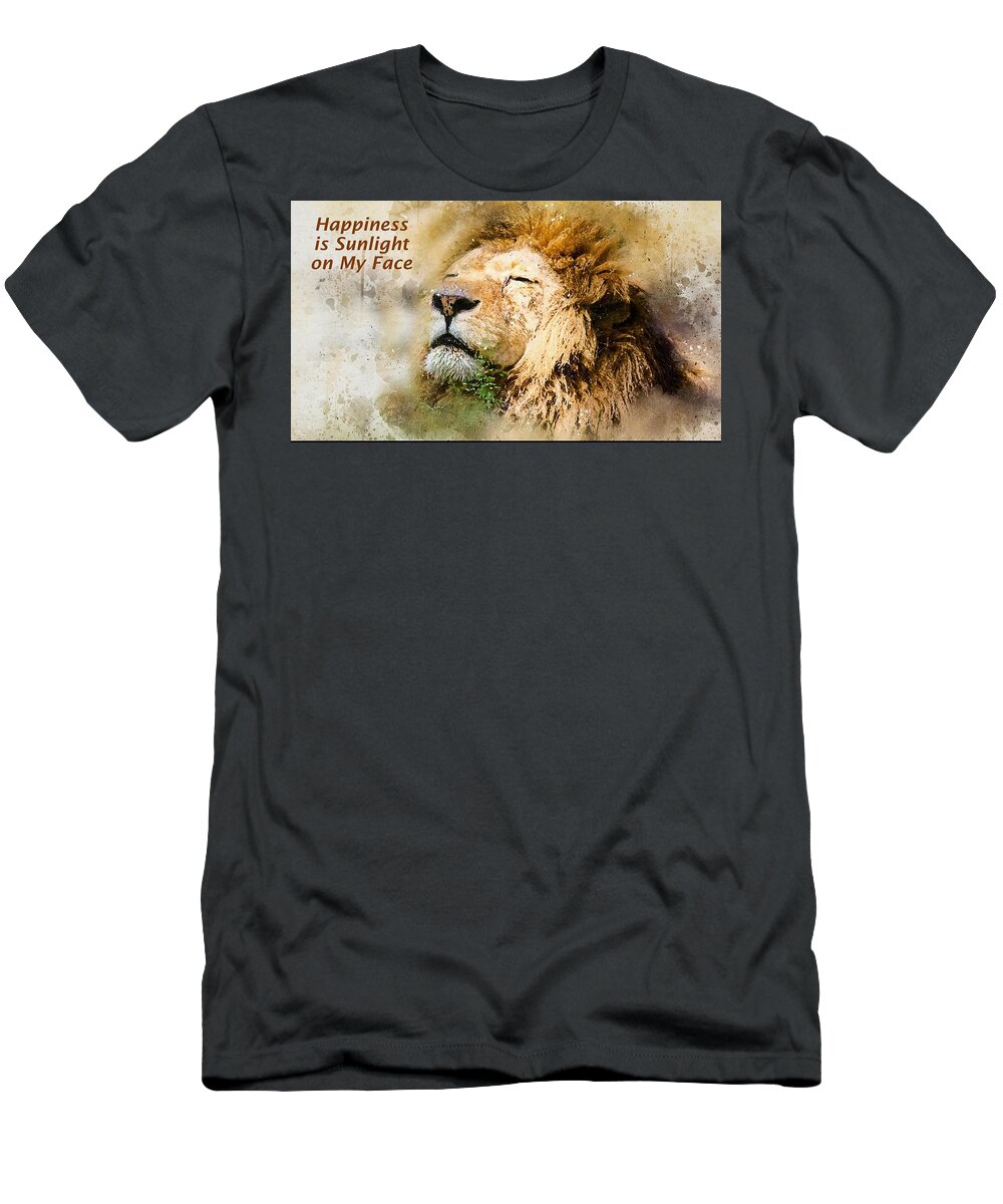 Lion T-Shirt featuring the mixed media Sunlight on My Face by Nancy Ayanna Wyatt