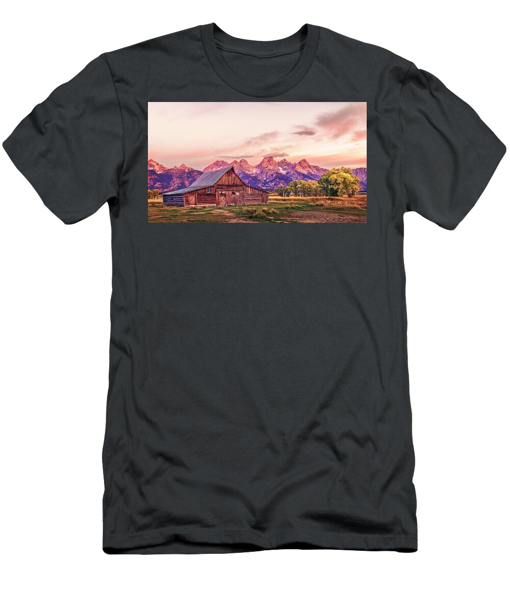 T.a. Moulton Barn T-Shirt featuring the photograph Sunrise at the T.A. Moulton Barn by Andy Crawford