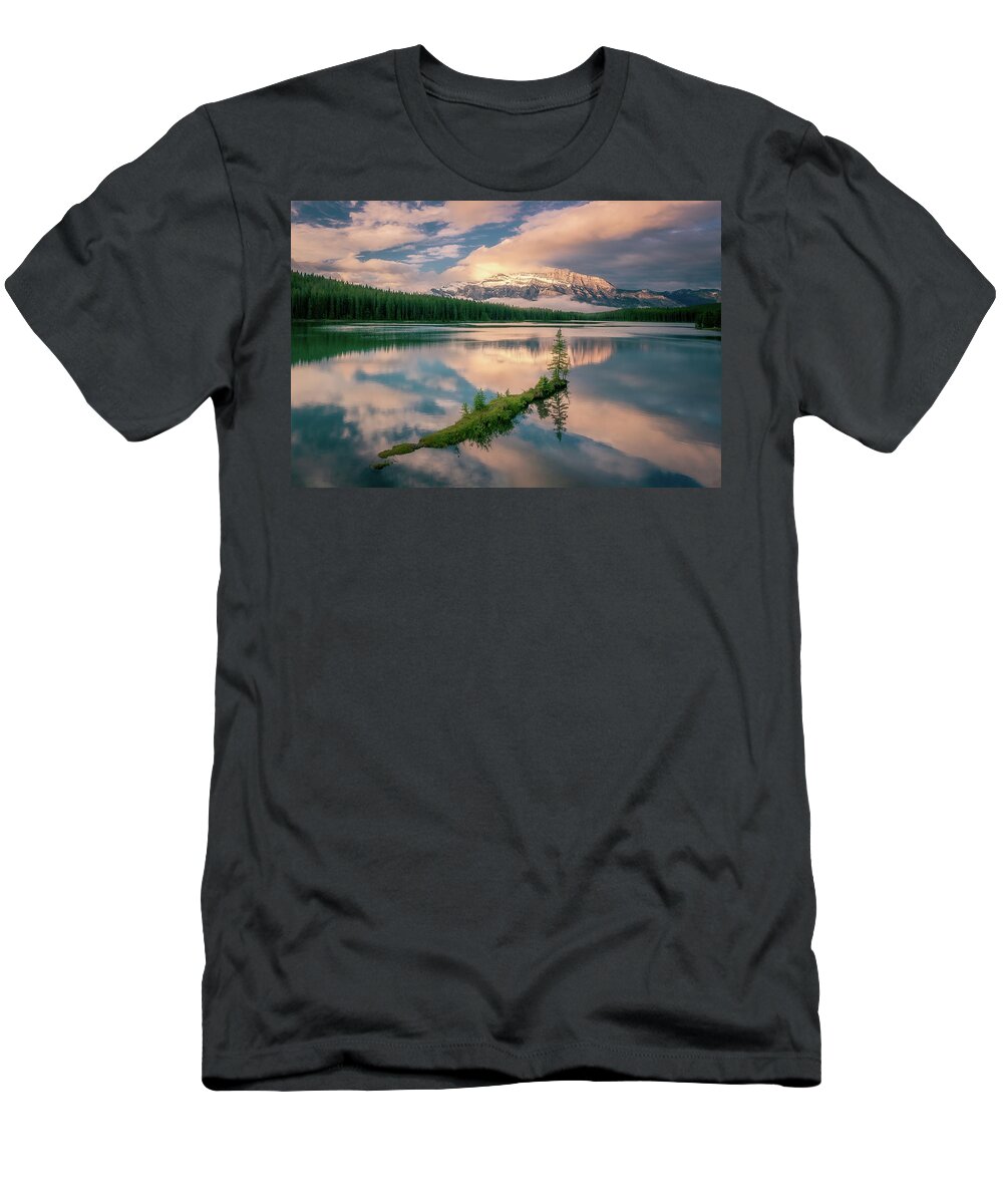 Sunrise T-Shirt featuring the photograph Sunrise at Two Jack Lake by Henry w Liu