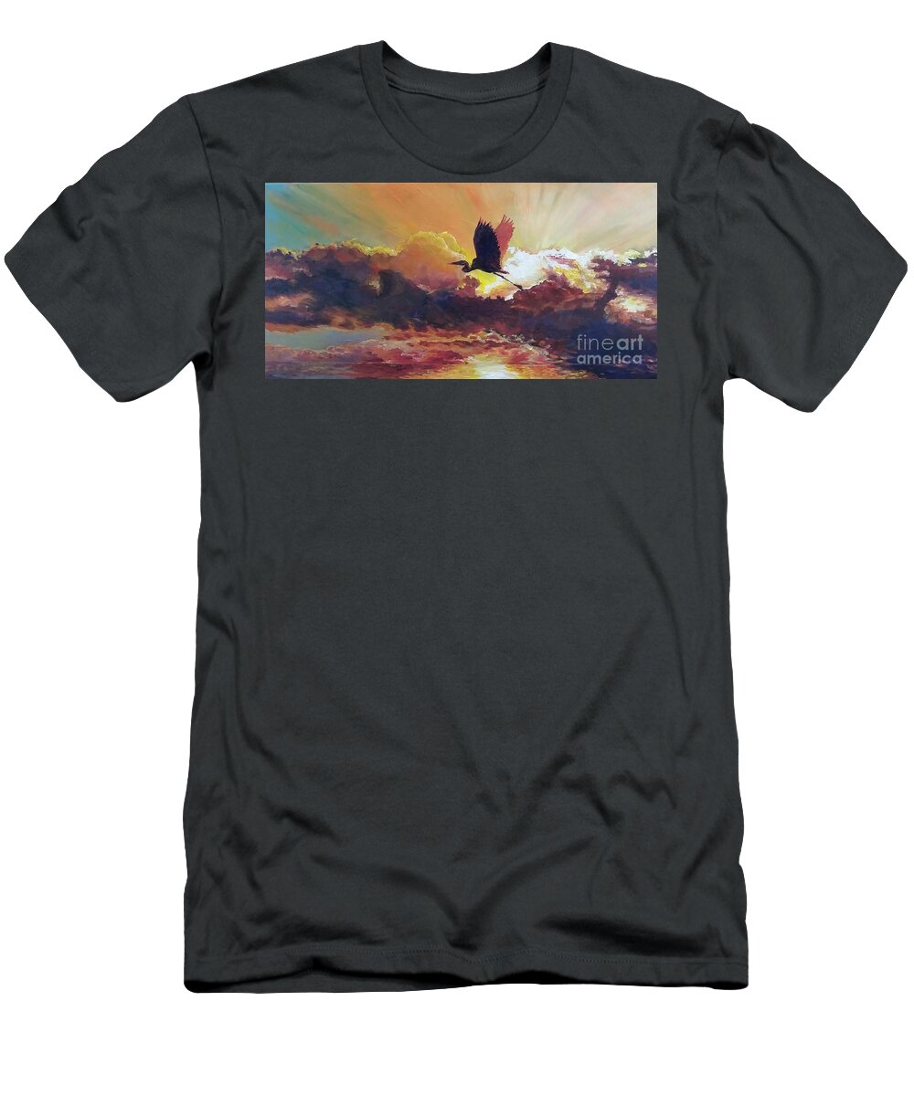 Sunrise T-Shirt featuring the painting Sunrise Flight by Merana Cadorette