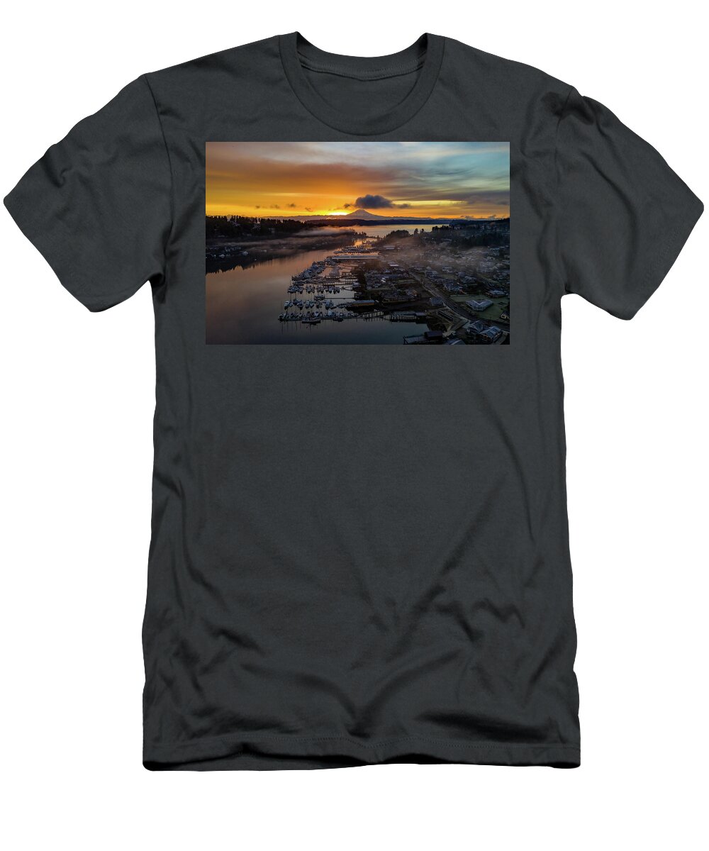 Aerial T-Shirt featuring the photograph Sunrise Fog 2 by Clinton Ward