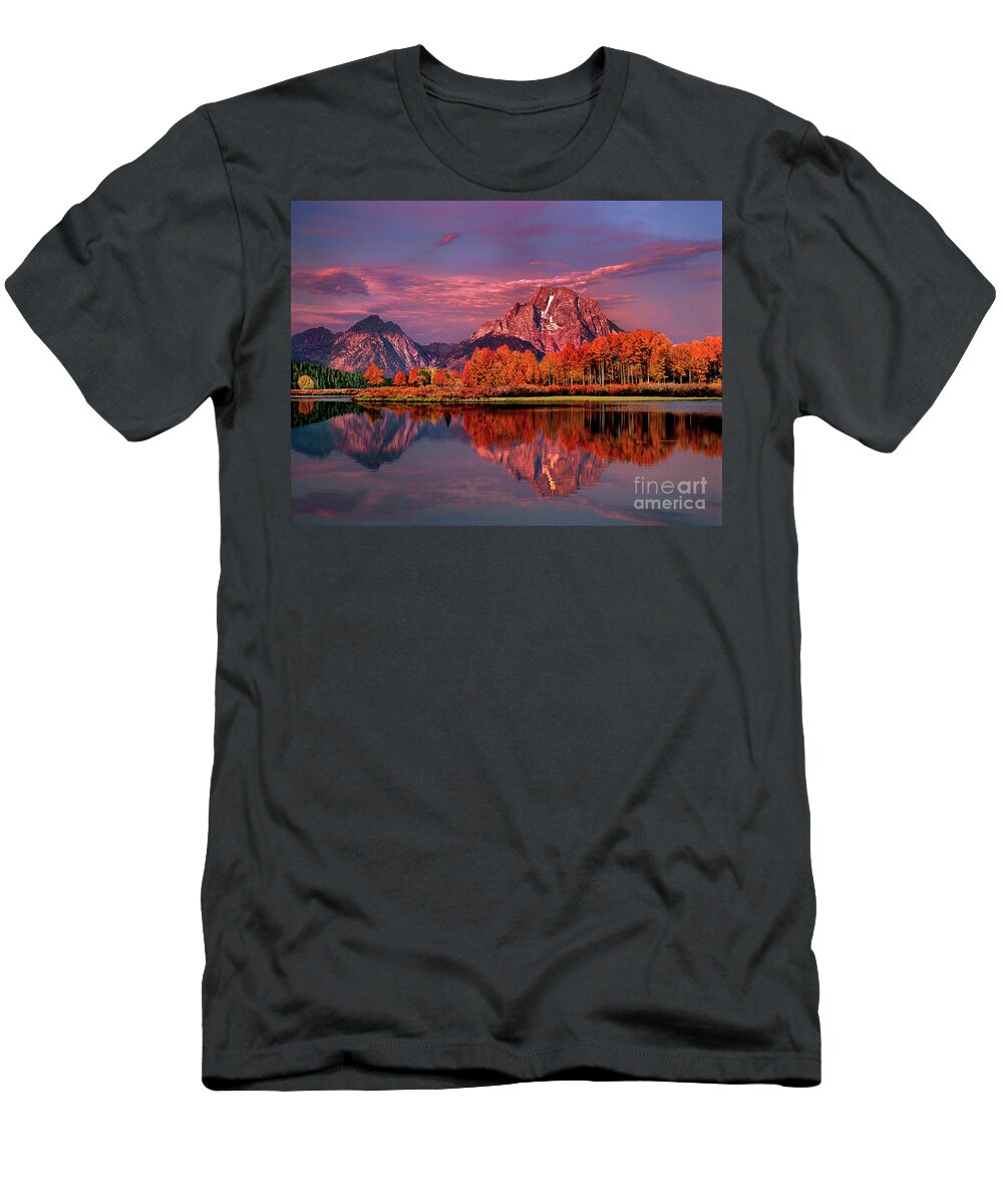 Dave Welling T-Shirt featuring the photograph Sunrise Mount Moran Oxbow Bend Grand Tetons Np by Dave Welling