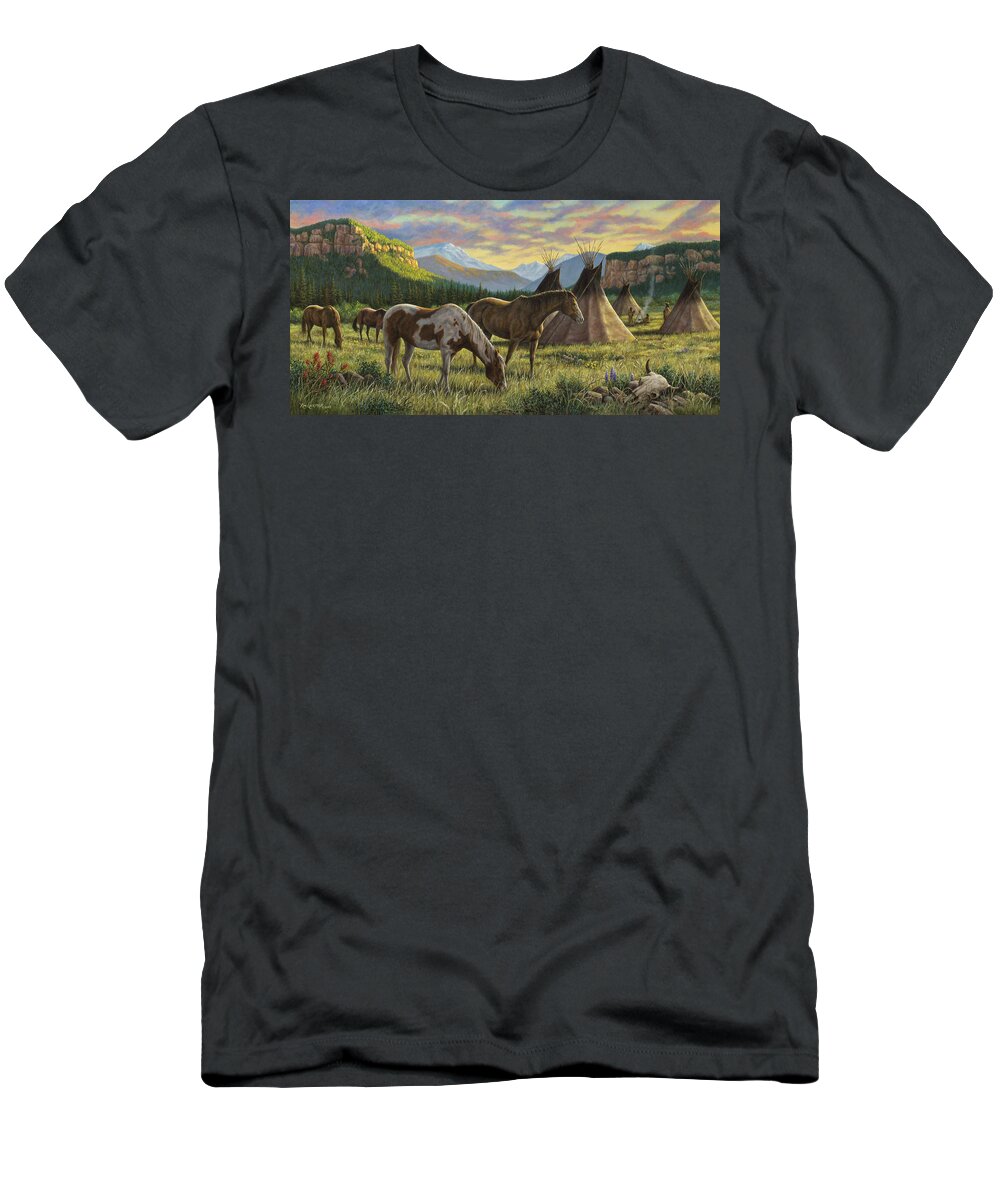 Native American T-Shirt featuring the painting Sunrise Over the Canyon by Kim Lockman