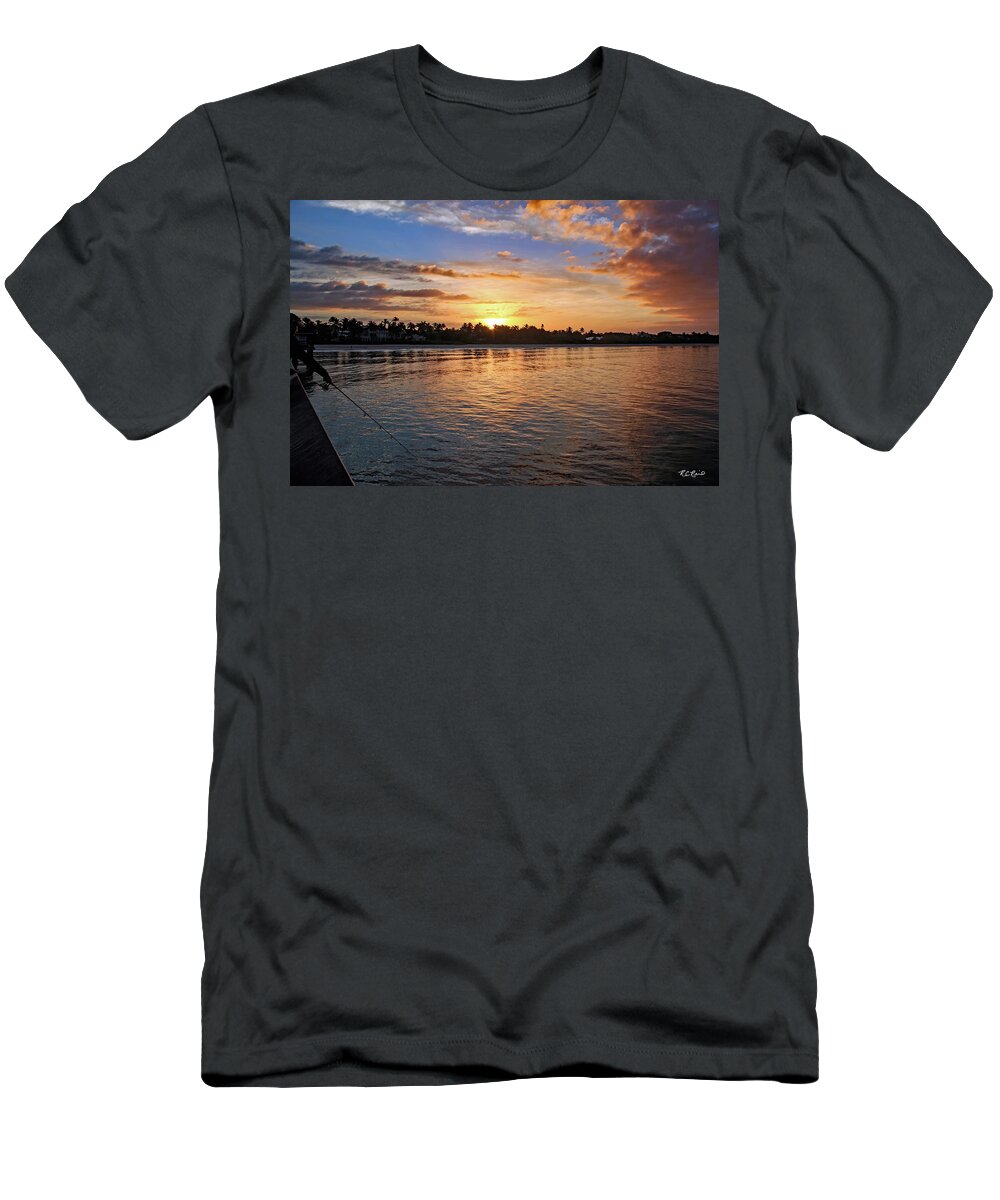 Office T-Shirt featuring the photograph Sunrise over the Naples Pier - Fishing Early in Paradise by Ronald Reid
