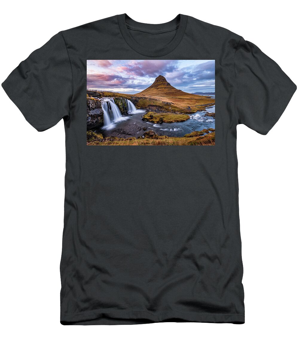 Kirkjufell T-Shirt featuring the photograph Sunset at Kirkjufell by Alexios Ntounas