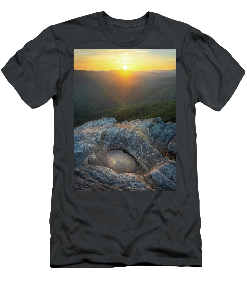 Linville Gorge T-Shirt featuring the photograph Sunset At Linville Gorge Hawksbill Mountain North Carolina by Jordan Hill