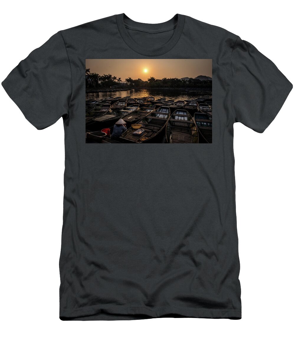 Ba Giot T-Shirt featuring the photograph Sunset at Trang An by Arj Munoz