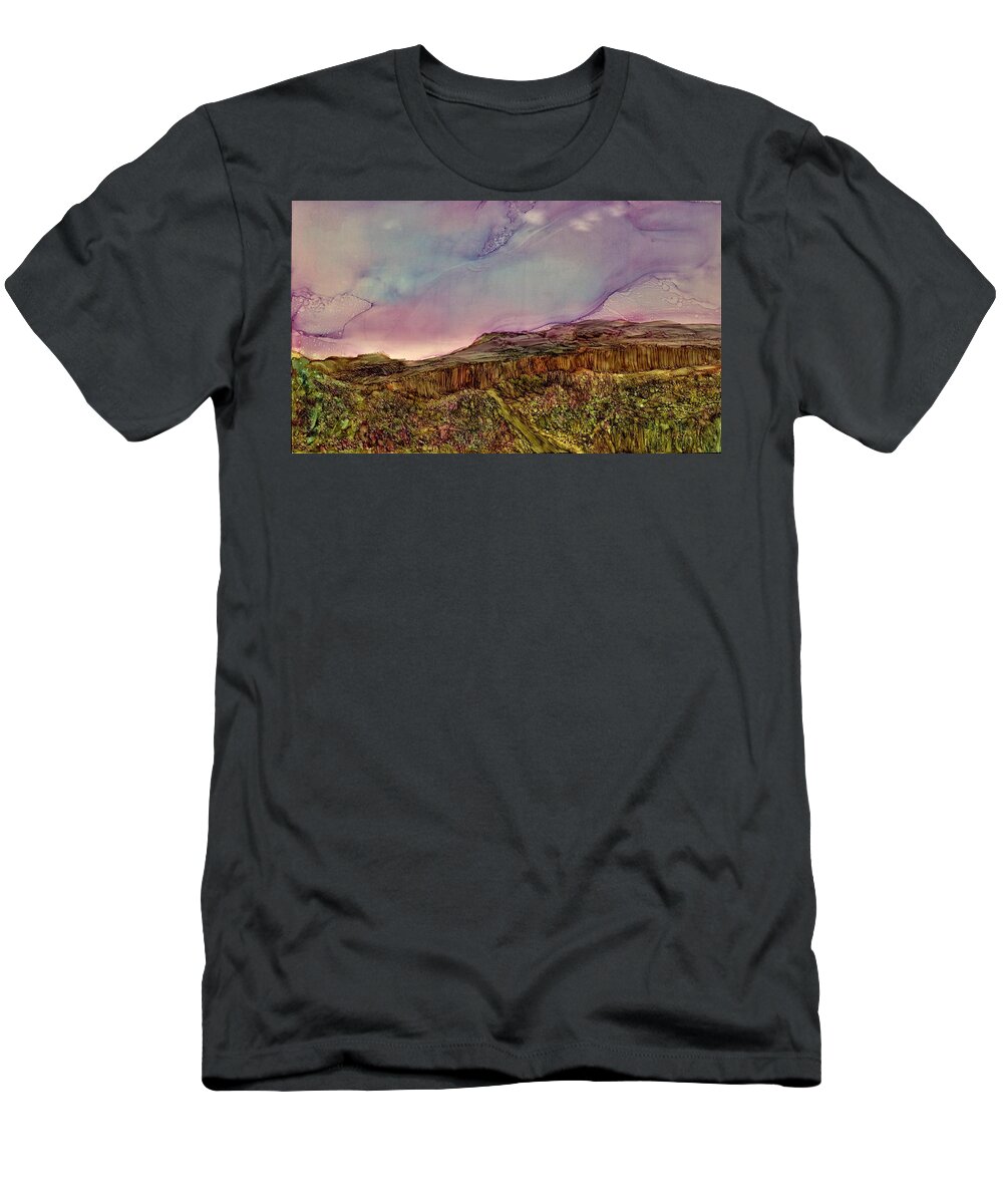 Bright T-Shirt featuring the painting Sunset at Wild Rivers by Angela Marinari