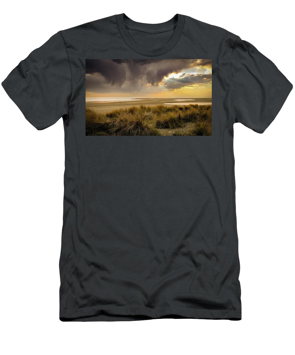 Sunset T-Shirt featuring the photograph Sunset beach Northsea by Marjolein Van Middelkoop