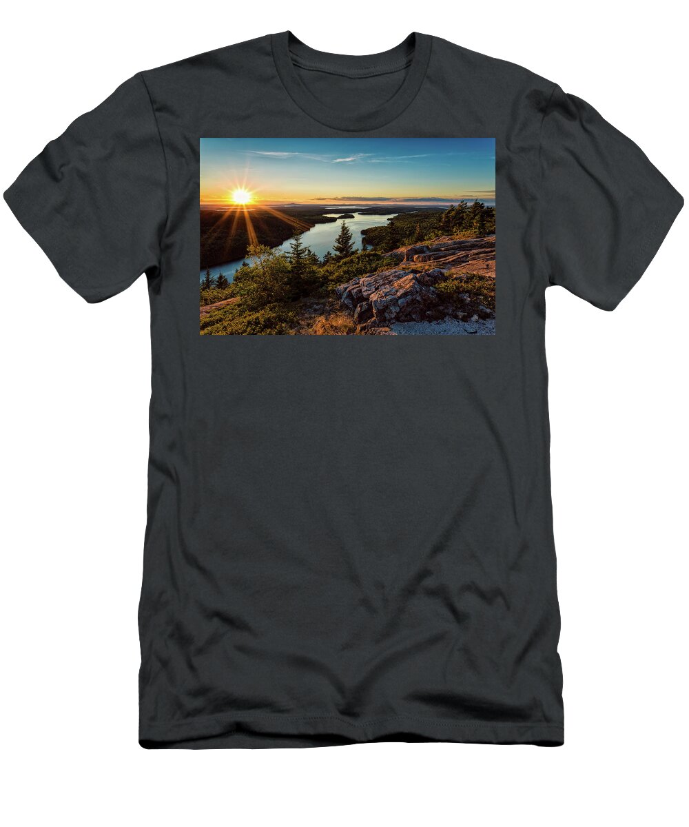 Acadia T-Shirt featuring the photograph Sunset Beech Mountain, Acadia NP by Jeff Sinon