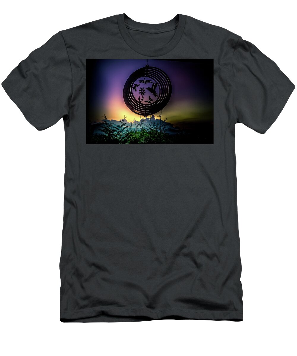 Windchime T-Shirt featuring the photograph Sunset Behind Windchime by Demetrai Johnson