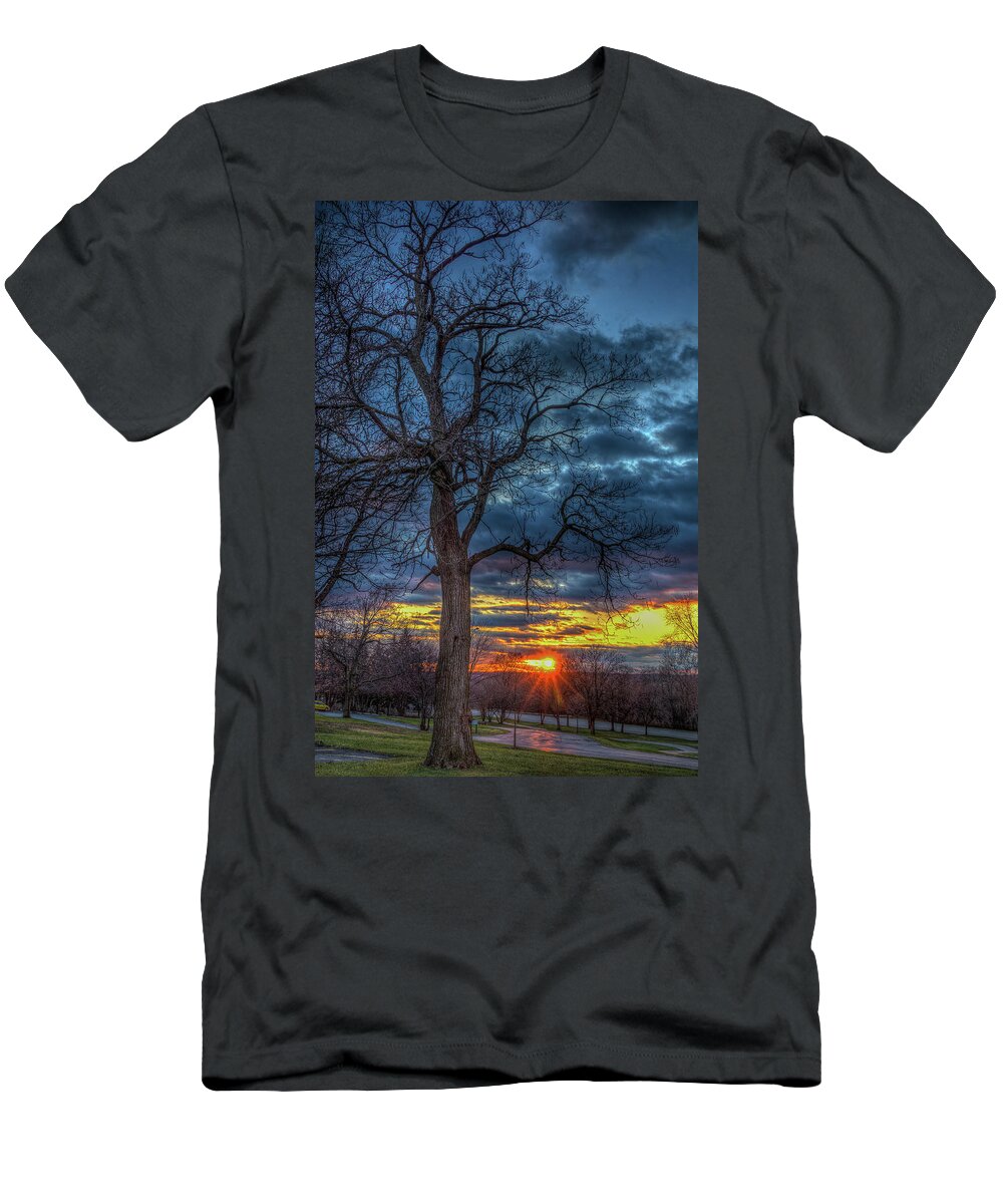 Sunset Lockport Illinois T-Shirt featuring the photograph Sunset in Dellwood Park, Lockport, Illinois by David Morehead