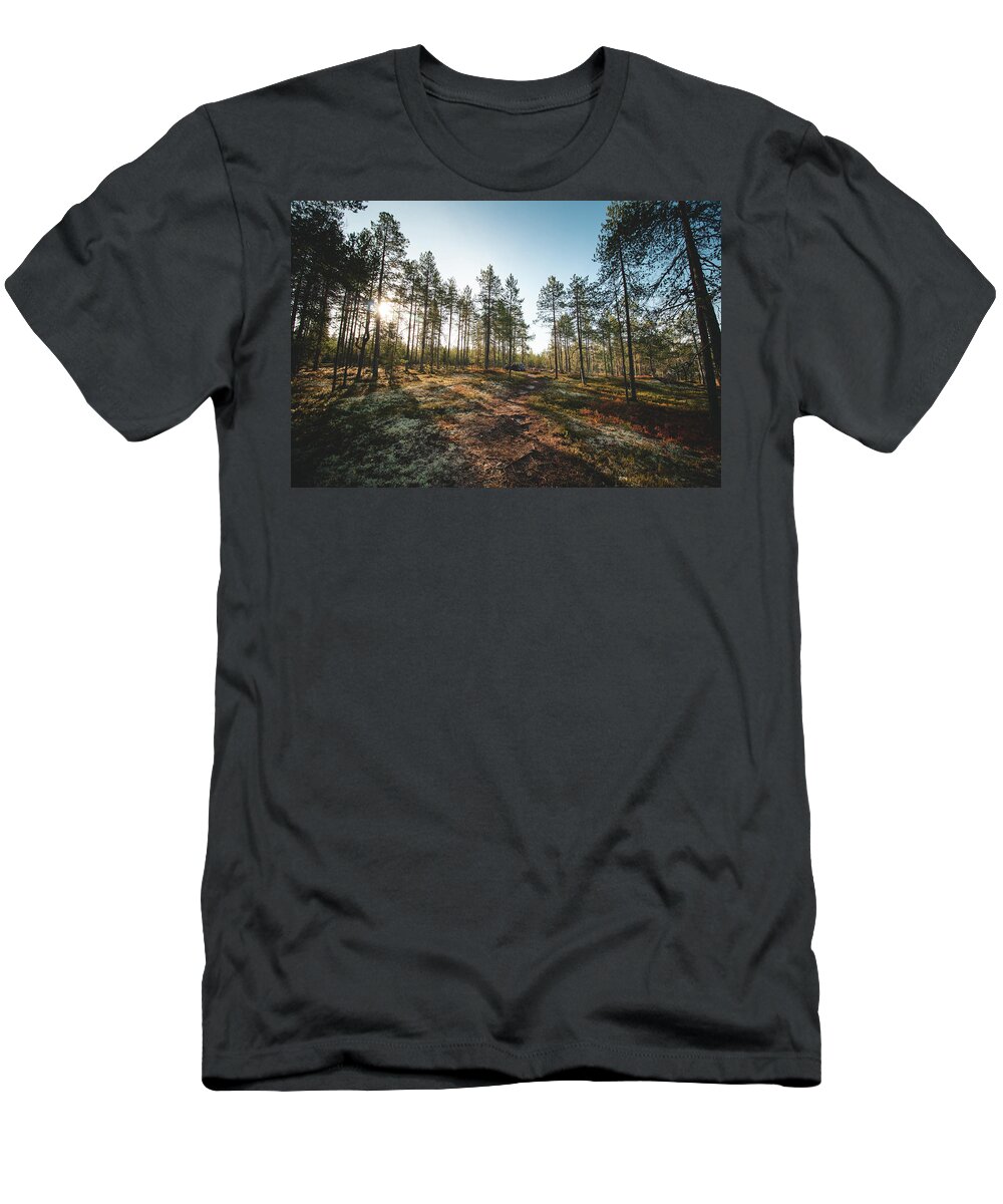 Outside T-Shirt featuring the photograph Sunset in the Finnish wilderness by Vaclav Sonnek