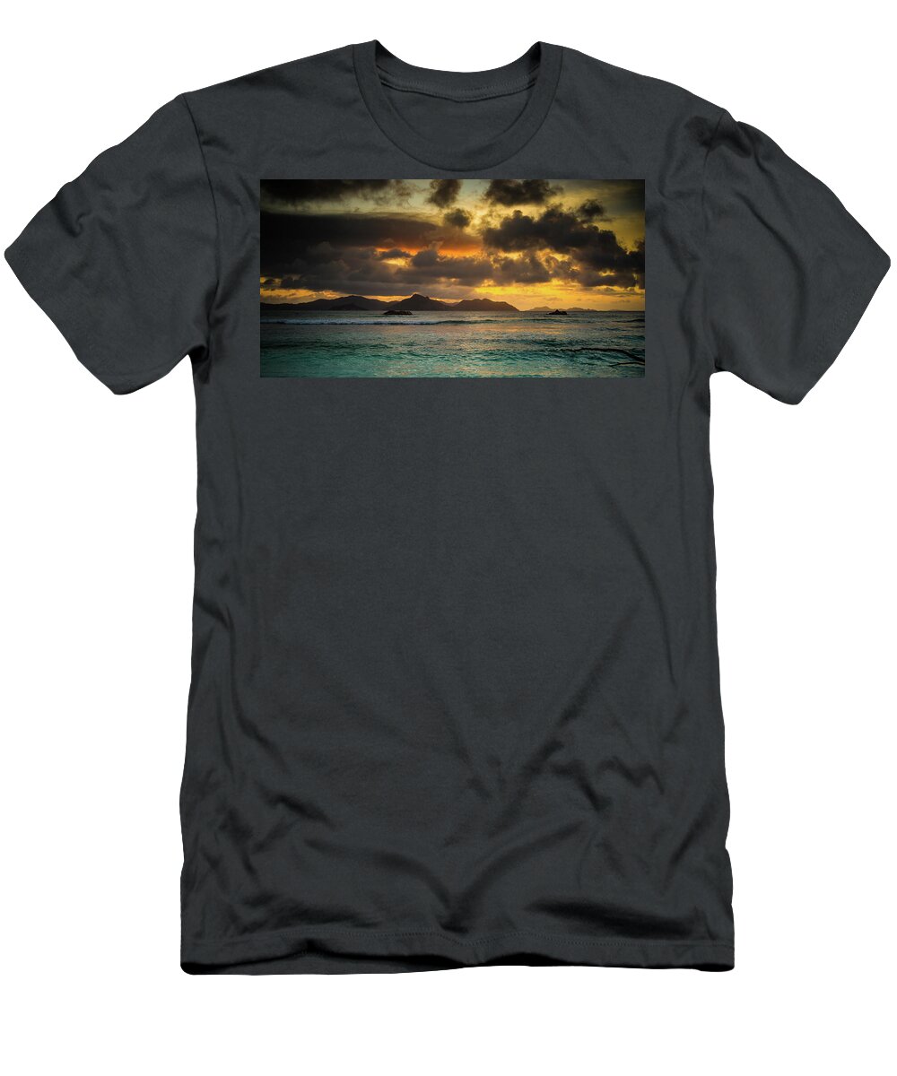 Background T-Shirt featuring the photograph Sunset on Praslin Island by Jean-Luc Farges