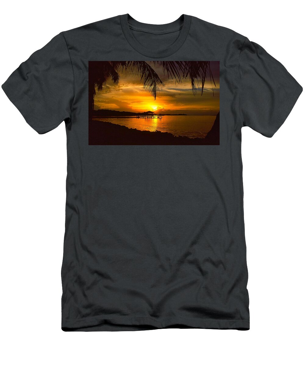 Sunset T-Shirt featuring the photograph Sunset on Roatan by Stephen Anderson