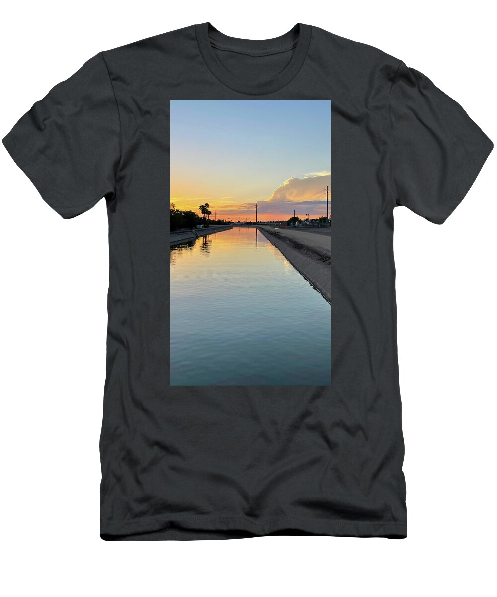 Sunset T-Shirt featuring the photograph Sunset on the Arizona canal by Grey Coopre