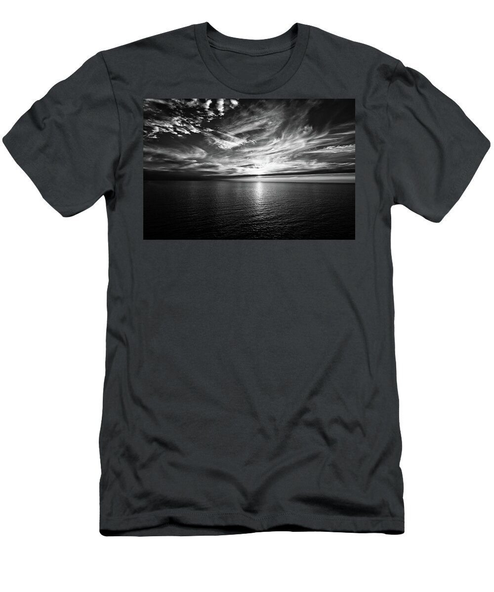 Sunset T-Shirt featuring the photograph Sunset on the horizon at sea by Bernhard Schaffer