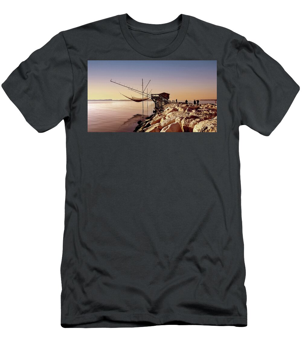 Pier T-Shirt featuring the photograph Sunset on the pier by Loredana Gallo Migliorini