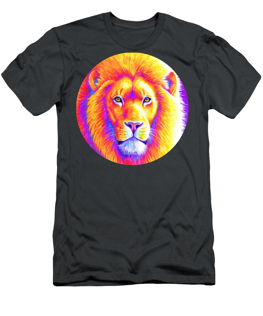 Lion T-Shirt featuring the painting Sunset on the Savanna - African Lion by Rebecca Wang