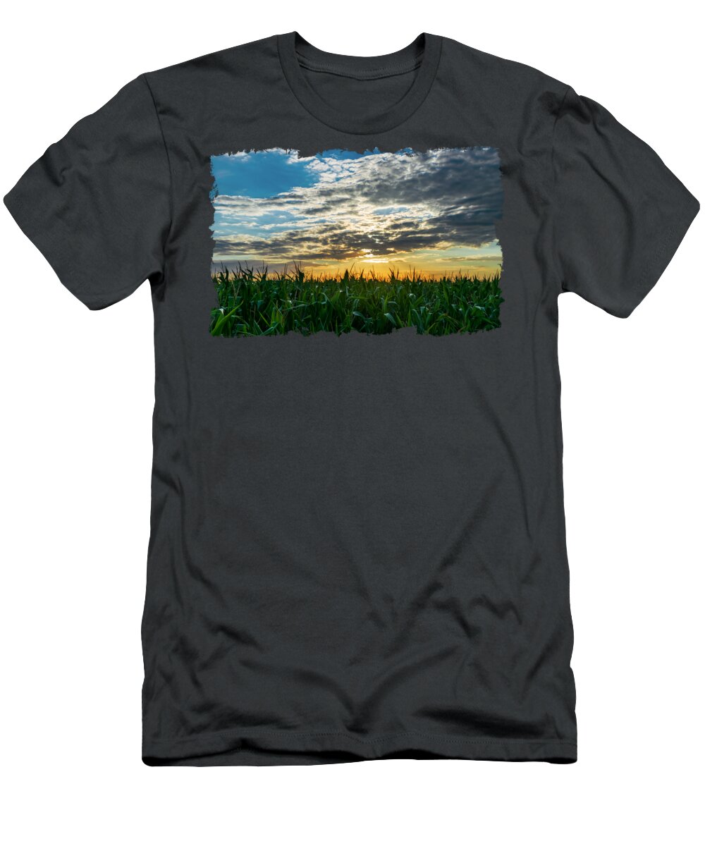 Sunset T-Shirt featuring the photograph Sunset Over A Cornfield On A Farm by Andreea Eva Herczegh