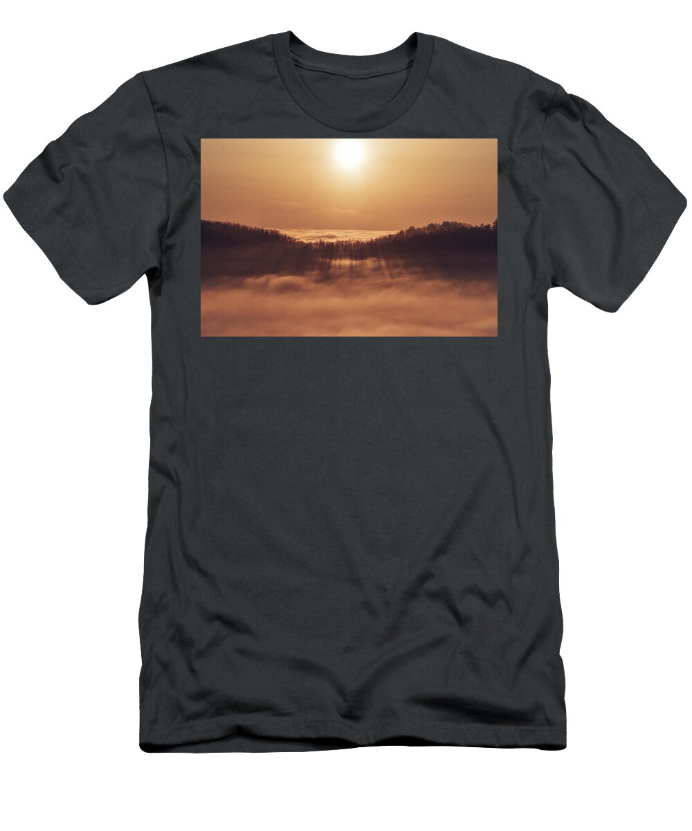 Palkovicke Hurky T-Shirt featuring the photograph Sunset over a sea of clouds by Vaclav Sonnek