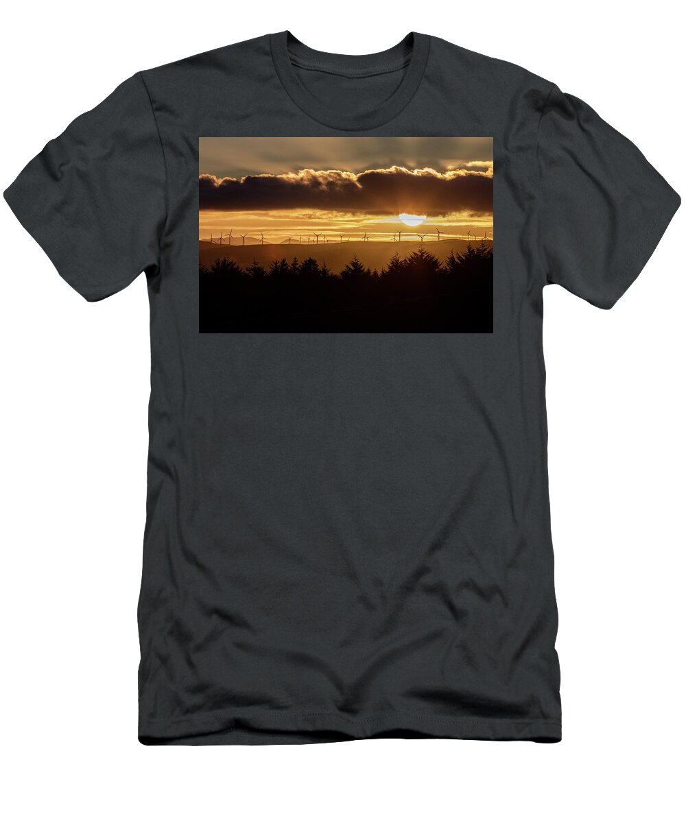 Letterkenny T-Shirt featuring the photograph Sunset over the Wind Farm, Letterkenny, Donegal by John Soffe
