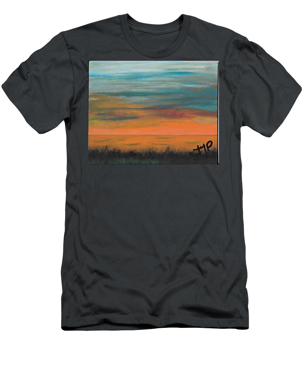 Sun T-Shirt featuring the painting Sunset Overseas by Esoteric Gardens KN