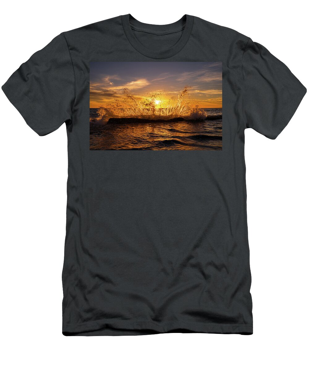Sunset T-Shirt featuring the photograph Sunset Spray by Gary Skiff