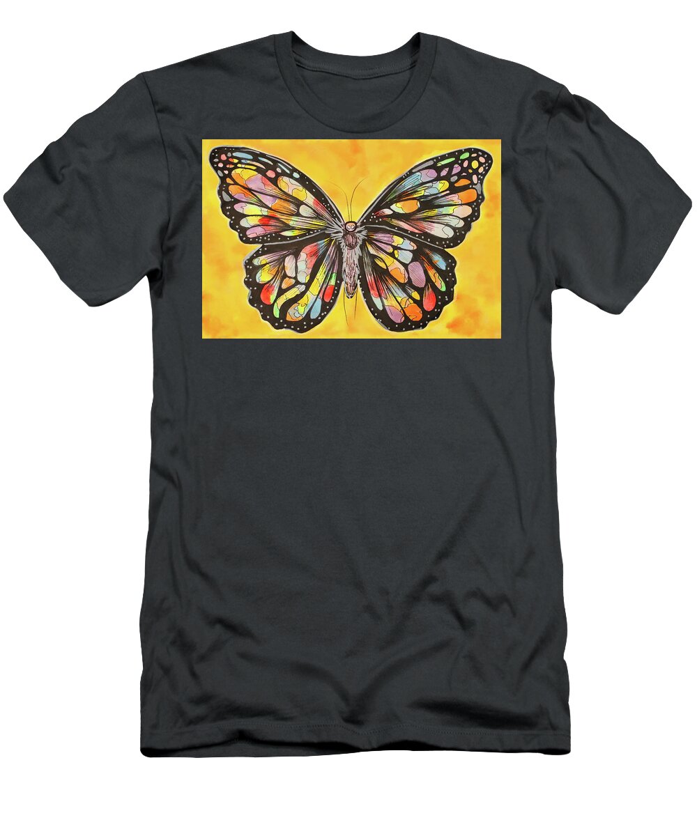 Butterfly T-Shirt featuring the painting Sunshine Flutter Suncatcher Butterfly by Kenneth Pope