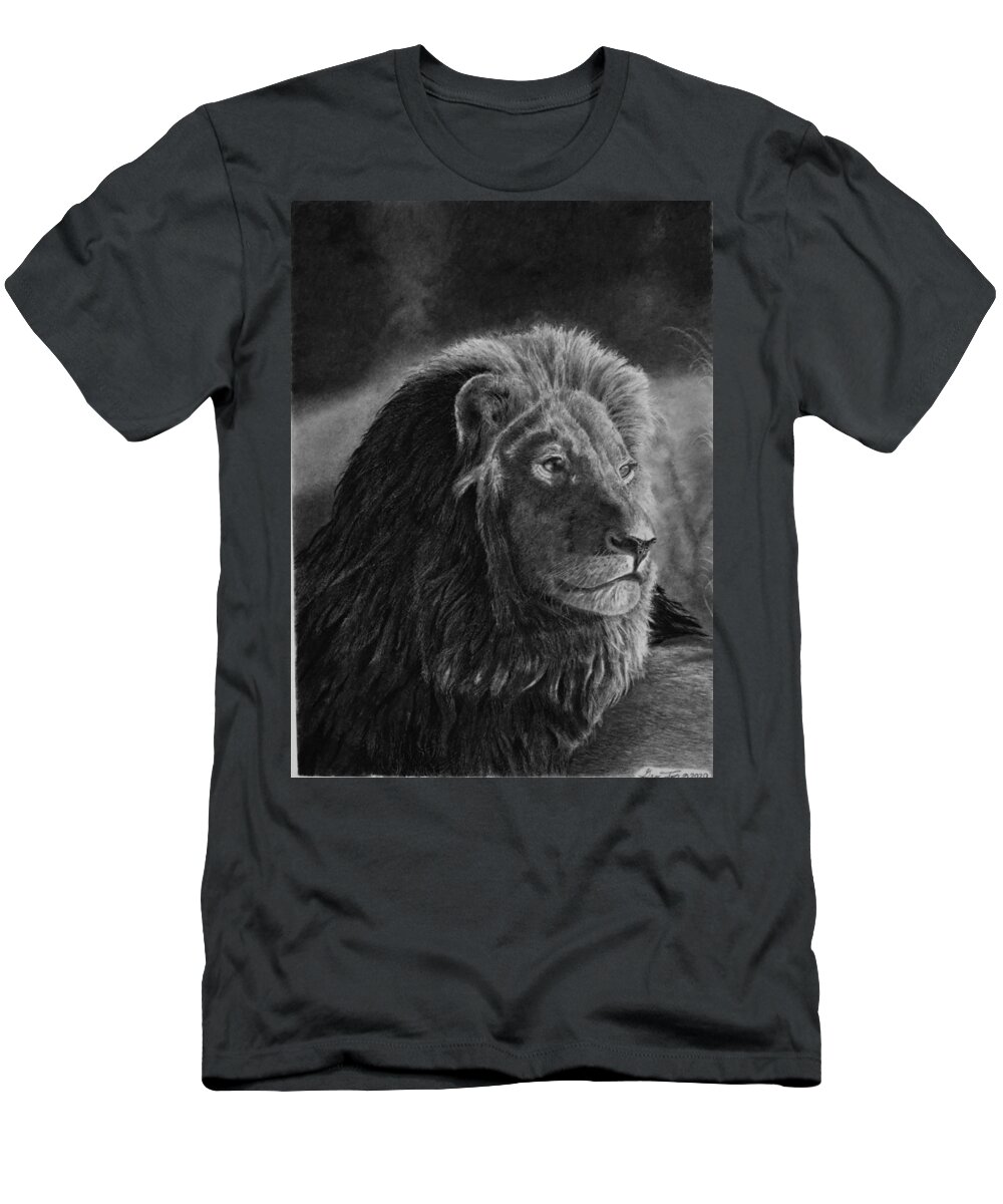 Lion T-Shirt featuring the drawing Survey by Greg Fox