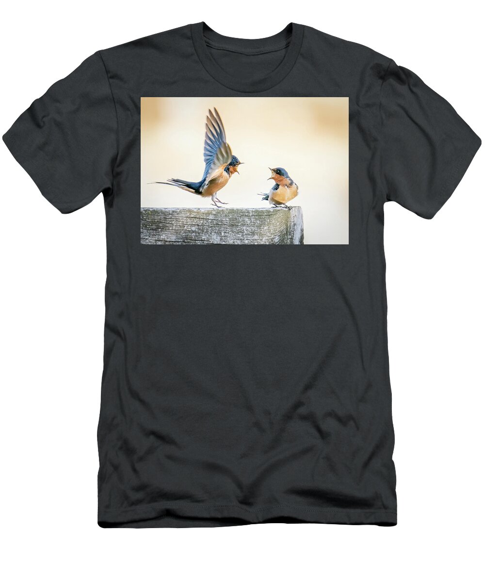 Barn Swallows T-Shirt featuring the photograph Swallow talk by Judi Dressler