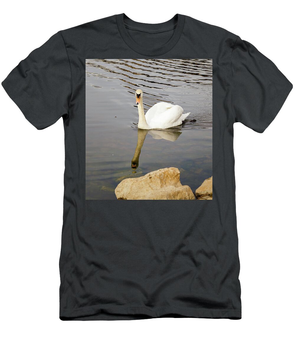 No People T-Shirt featuring the photograph Swan on water by SAURAVphoto Online Store